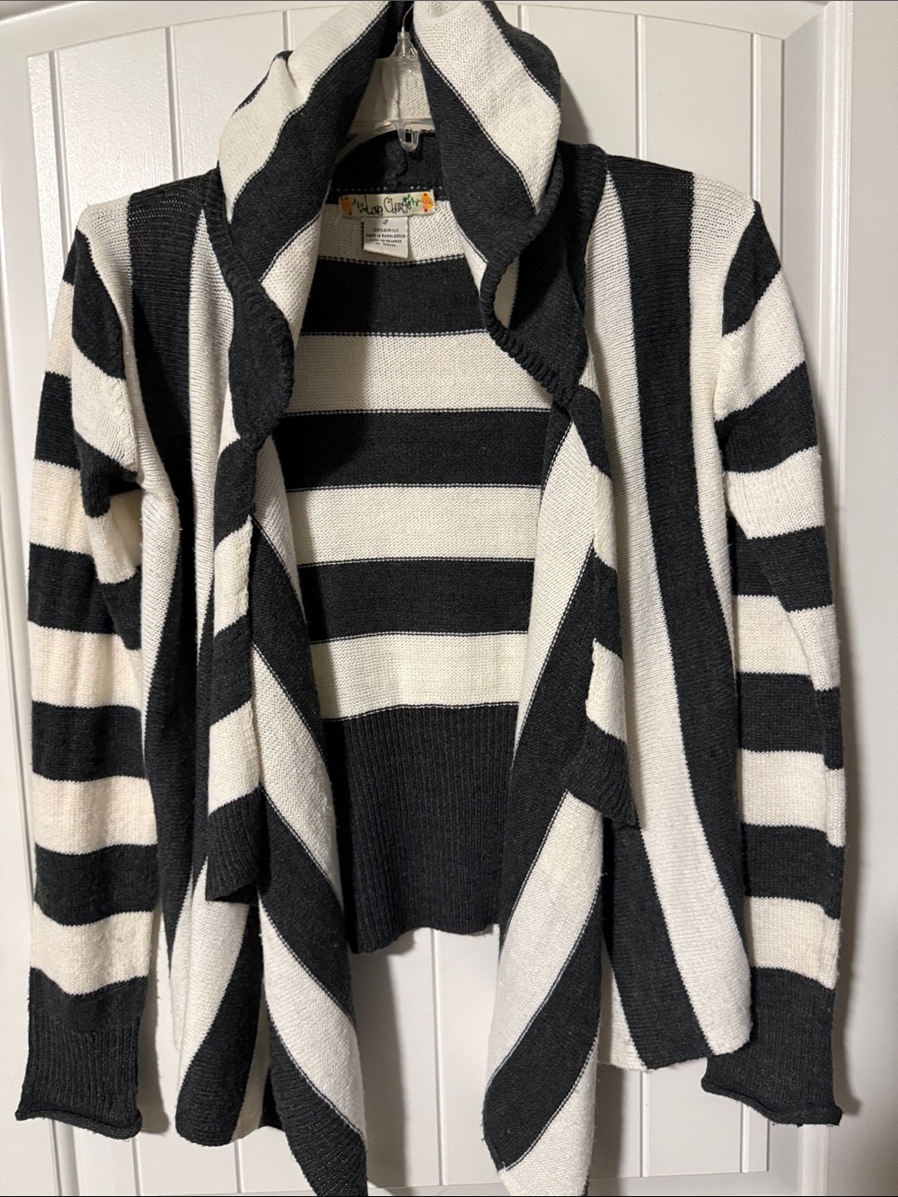 Women’s Love Change Gray Striped Open-Front Cardigan Sweater Sz Small